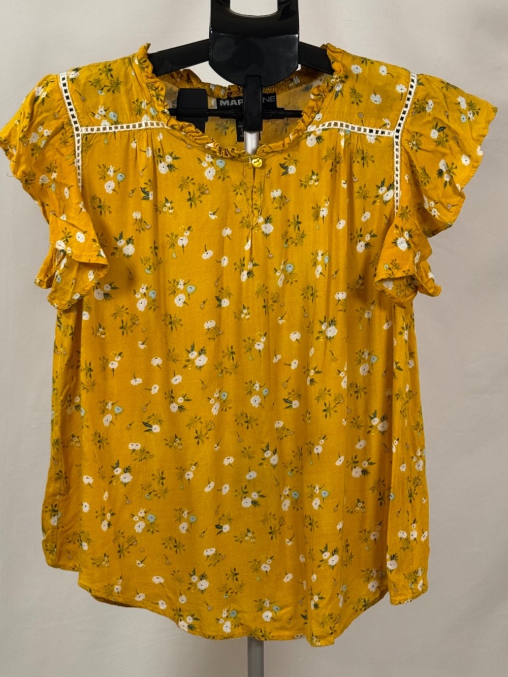 Marianne Mustard Floral Boho Blouse Ruffle Sleeve Medium